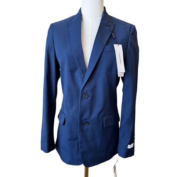 New Calvin Klein Boys Blue Two Button Slim Fit Blazer Suit Jacket Size 14 - Picture 2 of 7